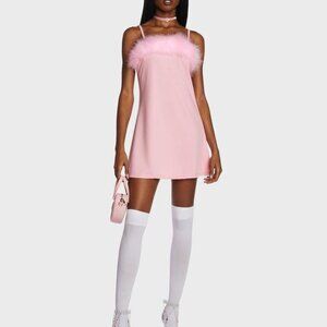 Sugar Thrillz Barbie Pink Feather Trim Mini Dress – Size L